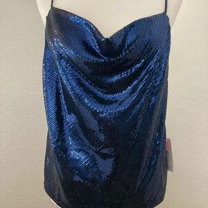 Dark Blue Sequins Spaghetti Strap Holiday Special Occasion Large Top